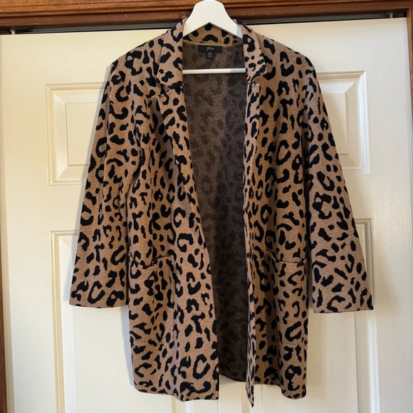 J. Crew Sophie Open Front Sweater Blazer Jacket Leopard Wool Women’s size XS - Picture 5 of 10
